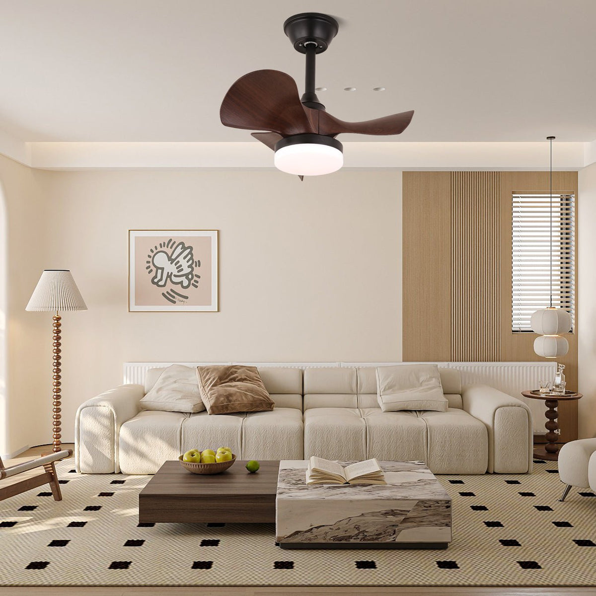 Ventilador de techo con luz Borela en un dormitorio moderno – imagen 2