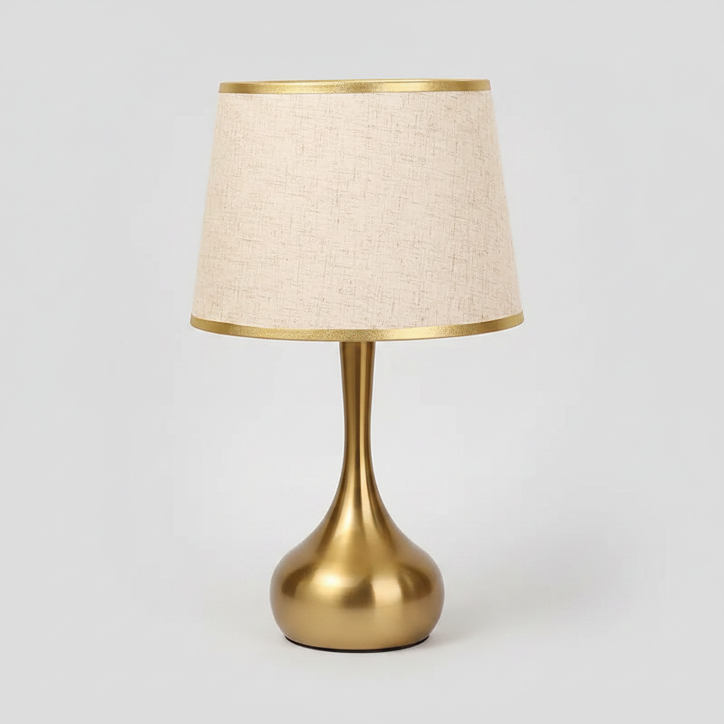 Lámpara de mesa con base dorada Orvala – pantalla blanca