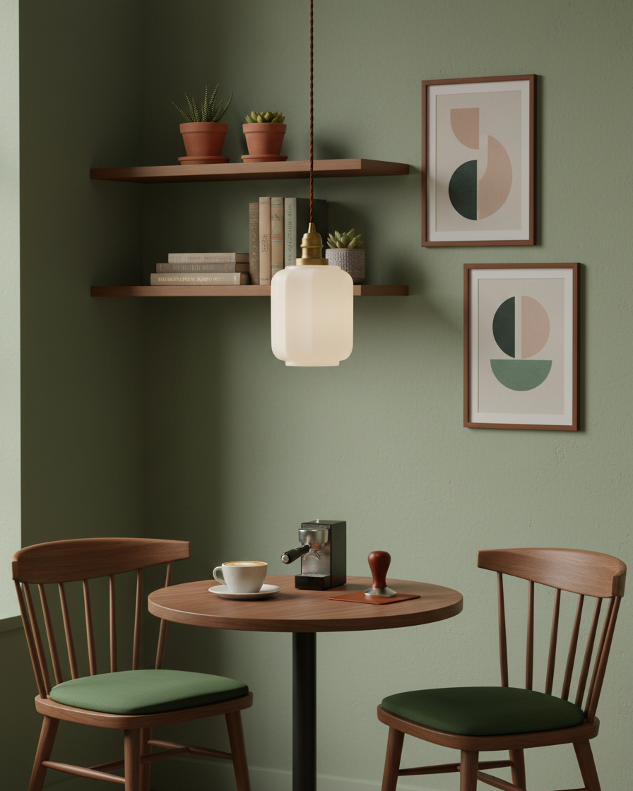 Lámpara colgante de cristal opalino Galena sobre una mesa de cocina – imagen 14