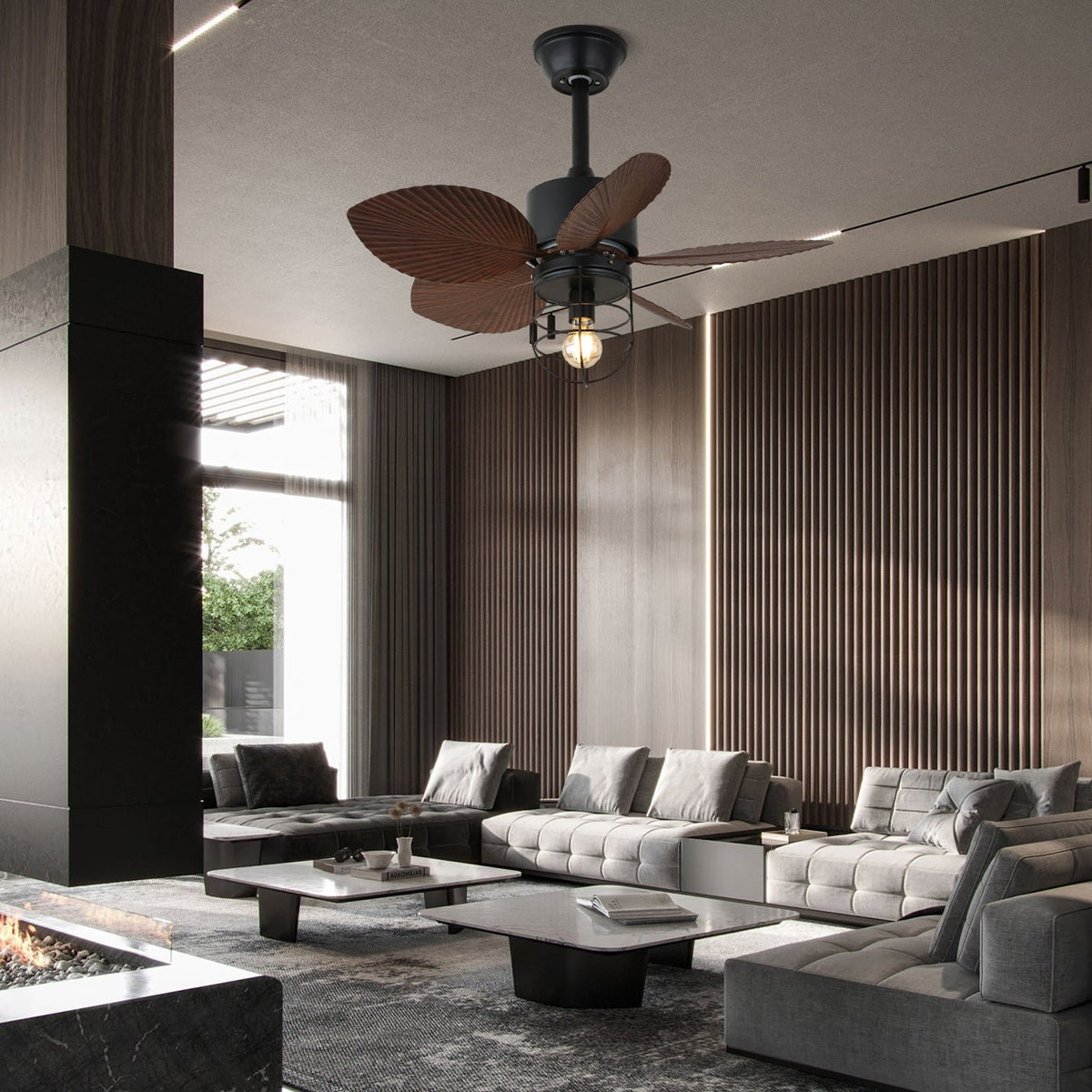Ventilador de techo con luz Palmeta en un dormitorio de estilo tropical – imagen 3
