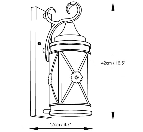 Aplique de pared exterior Inzara – medidas de la versión de 42 cm