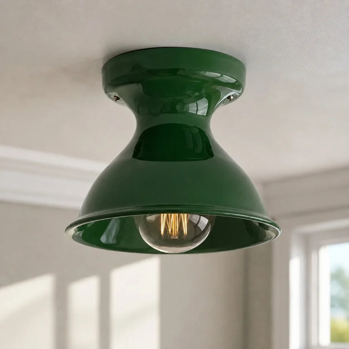 Lámpara de techo de cerámica Orza – verde enebro, Ø 21 cm