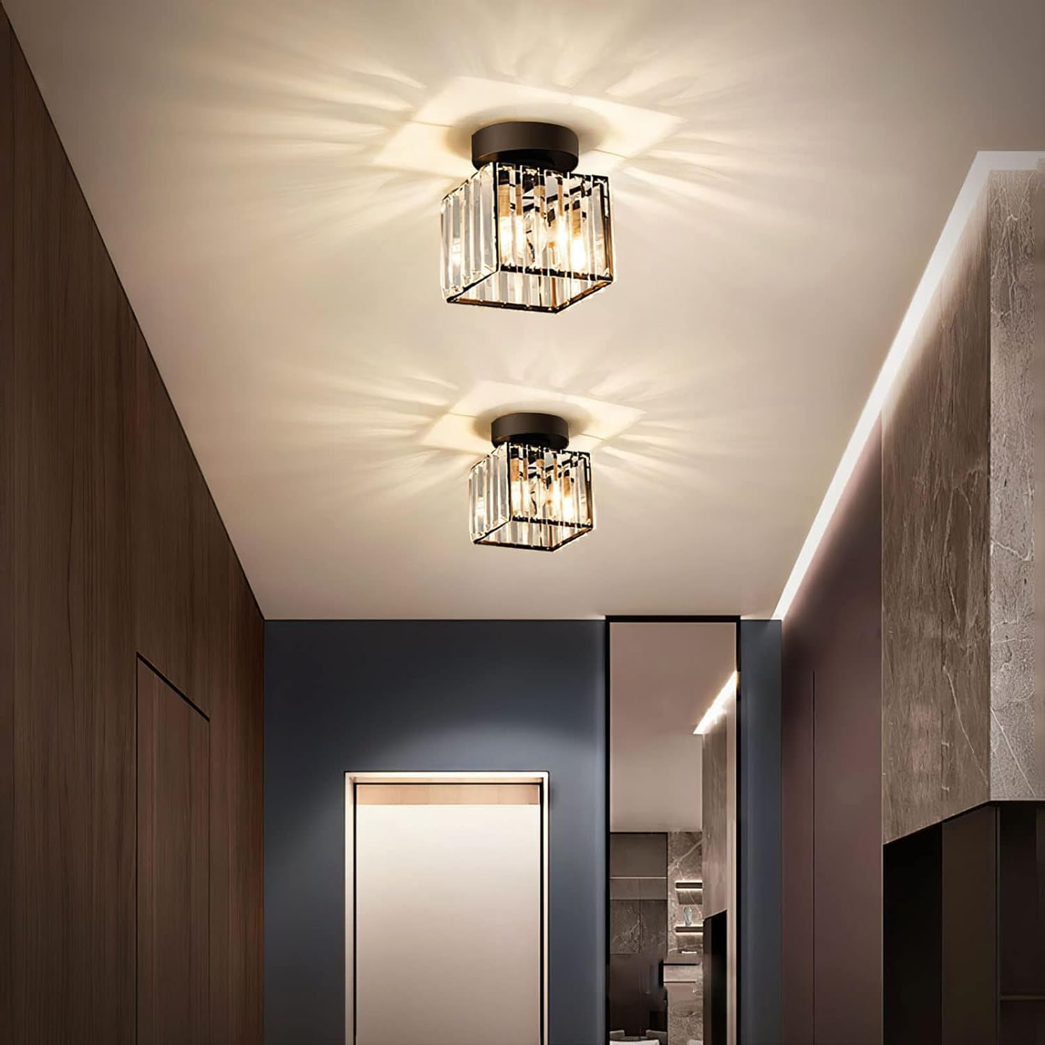 Juego de 2 Lámparas de Techo Semi-Flush de Cristal para Pasillo – Iluminación Moderna 5