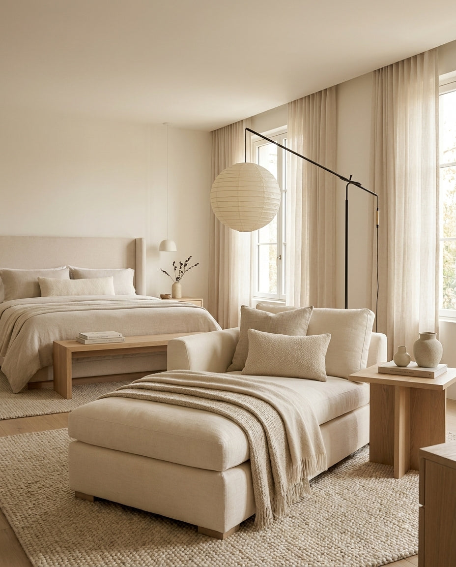 Lámpara de pie con farol de papel Clarinda junto a un sillón en el salón – imagen 9