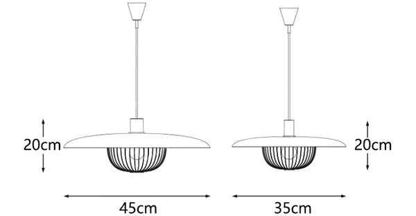 Lámpara colgante de madera Alveda – esquema de medidas Ø 35 y Ø 45 cm