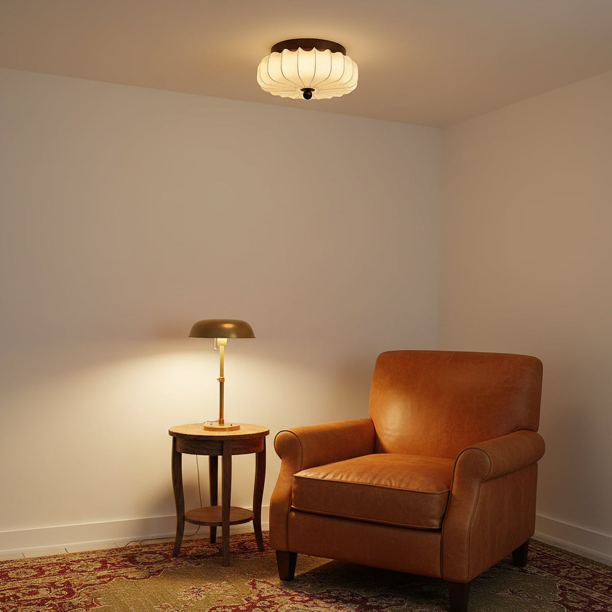 Plafón LED de tela y nogal Alcoba en un dormitorio sereno – imagen 3