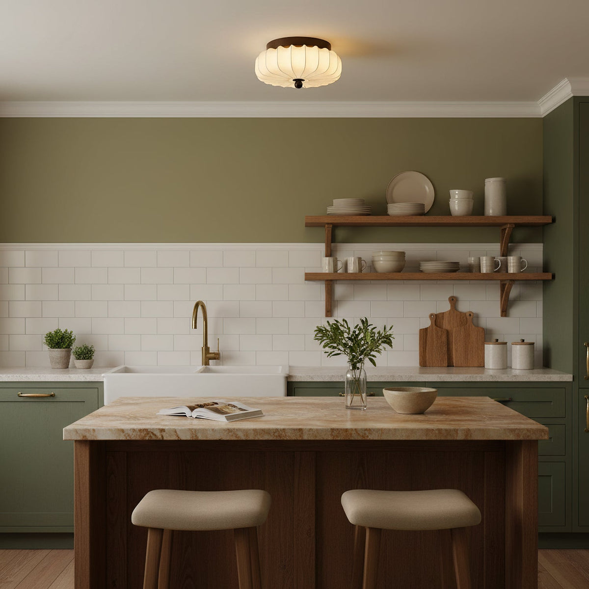 Plafón LED de tela y nogal Alcoba en un dormitorio sereno – imagen 5