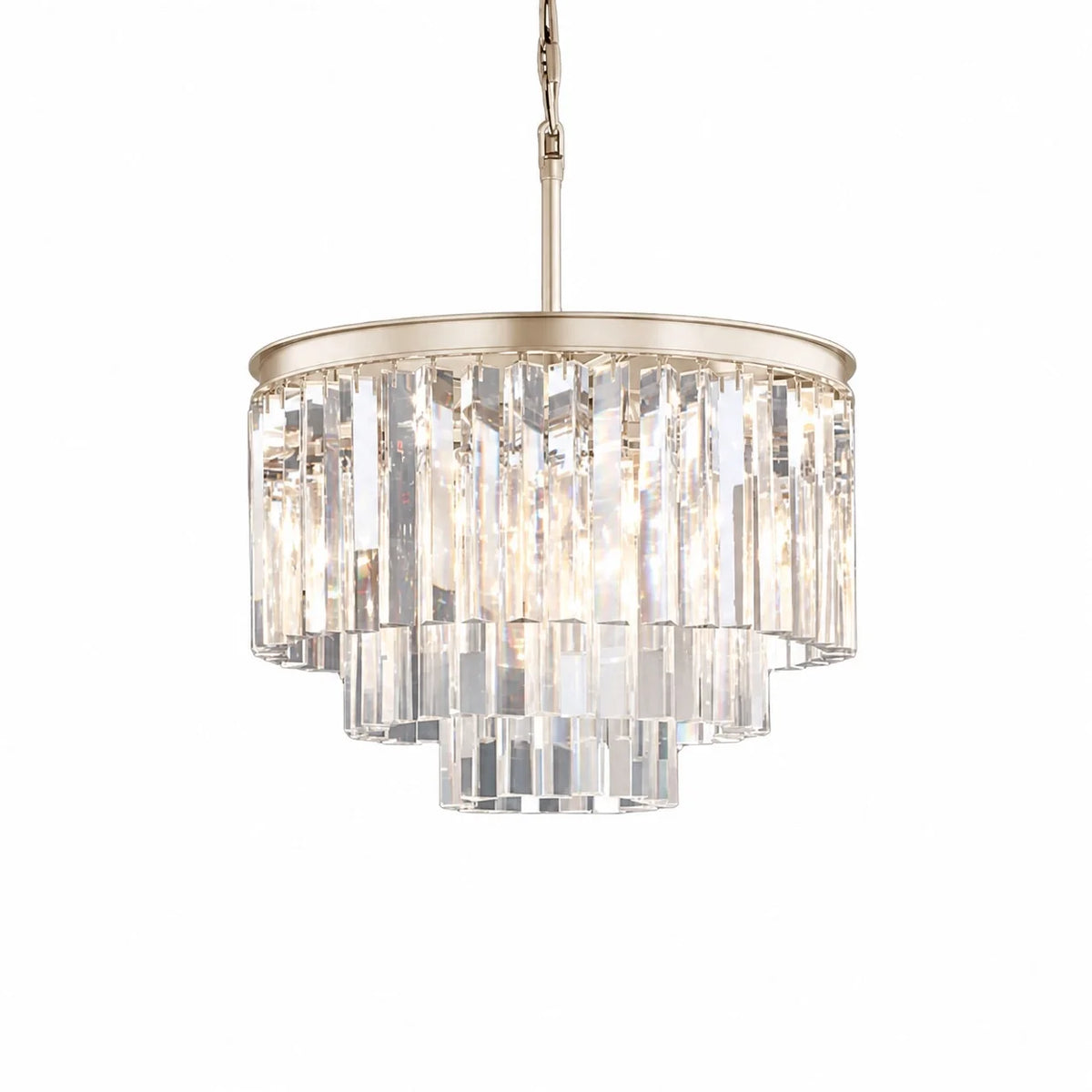 Lámpara de araña vintage de prismas Fleconia – de 9 luces en plata con cristal transparente