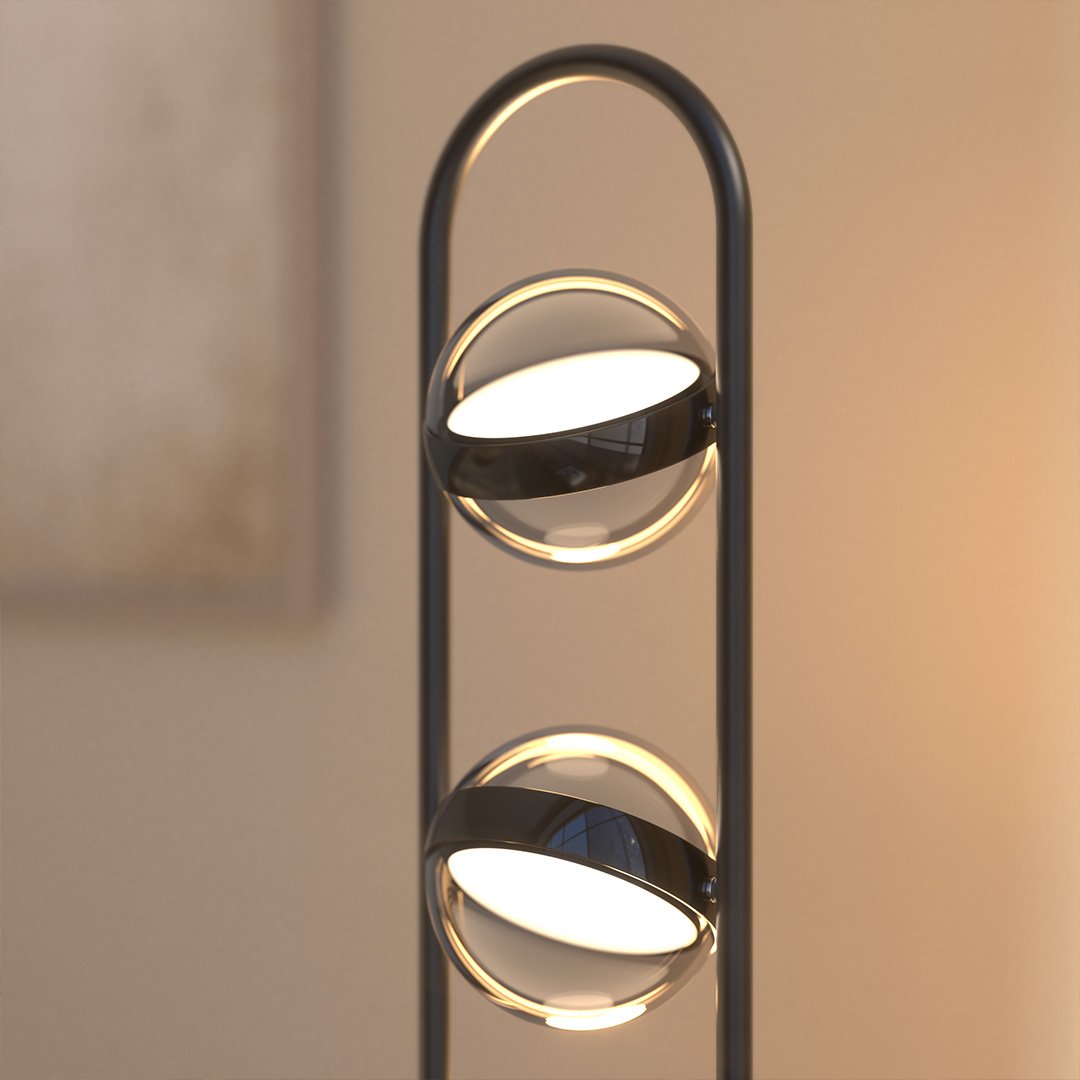 Lámpara de pie LED Romira – detalle de las esferas de cristal