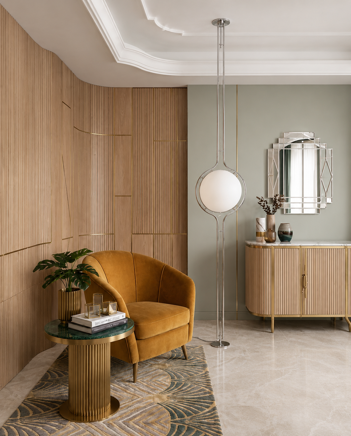 Lámpara de pie de globos Yaluna en un salón de estilo retro – imagen 15