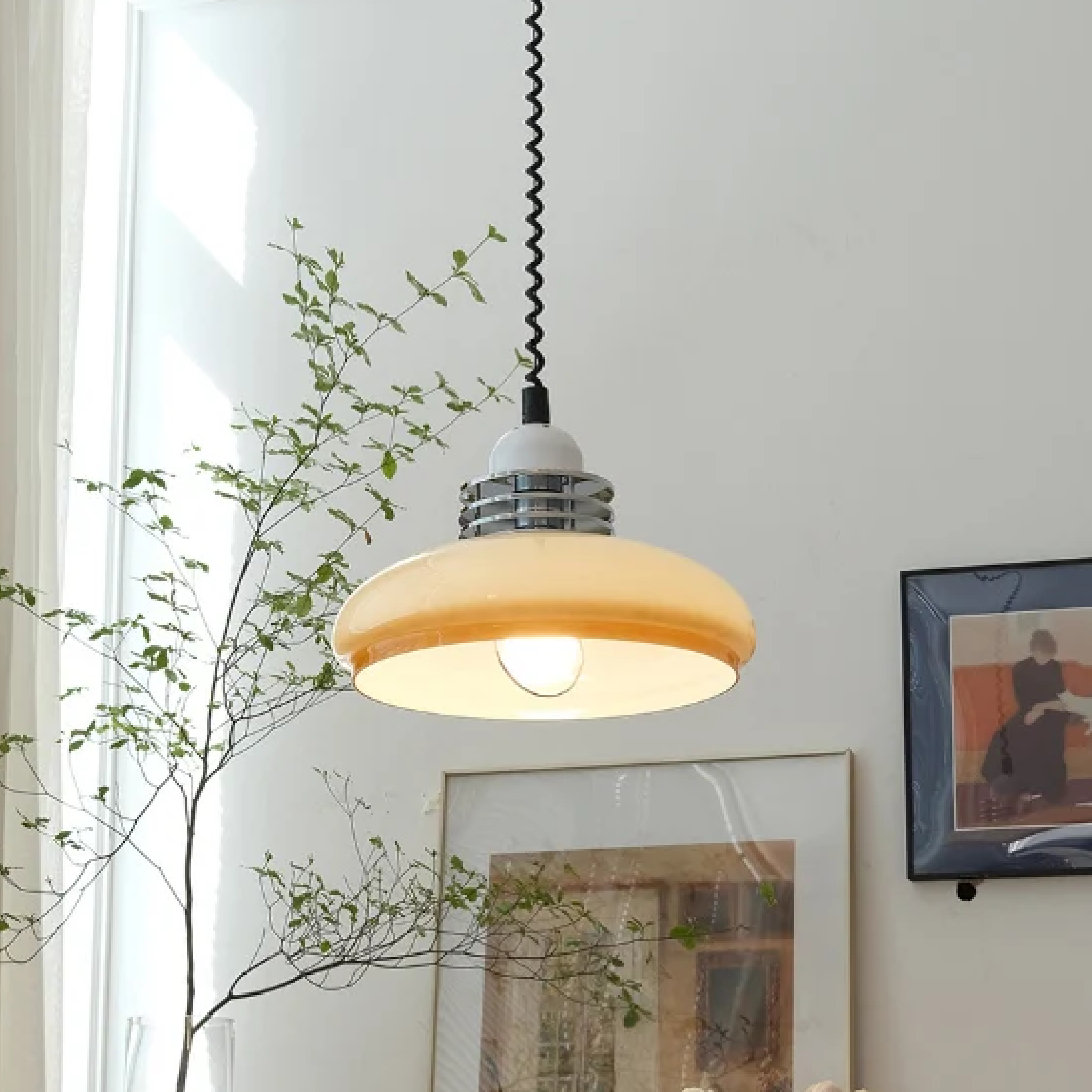 Lámpara Colgante Bauhaus de Vidrio Naranja, 40W, Diseño Moderno y Artístico, Lámparas de Techo Colgantes para Decoración 1