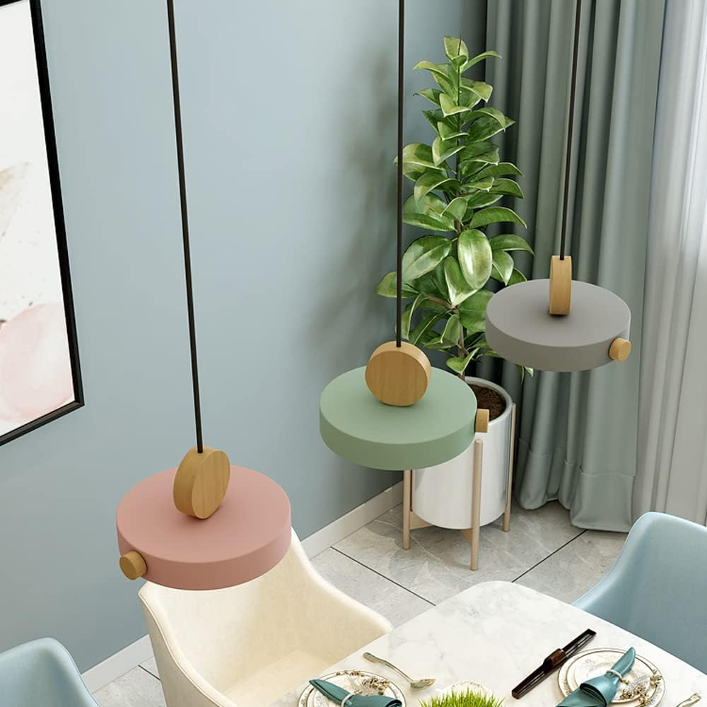 Lámpara Colgante LED Redonda de Madera Colorida – Iluminación Moderna para Cocina y Sala 7