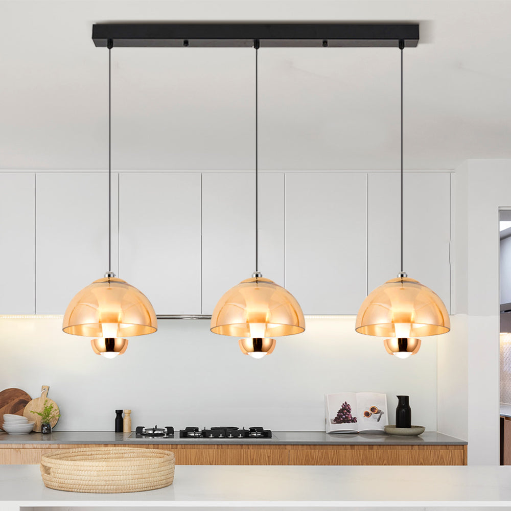 Lámpara Colgante Moderna de 3 Pantallas Ámbar para Cocina o Comedor – Ajustable y Eficiente 0