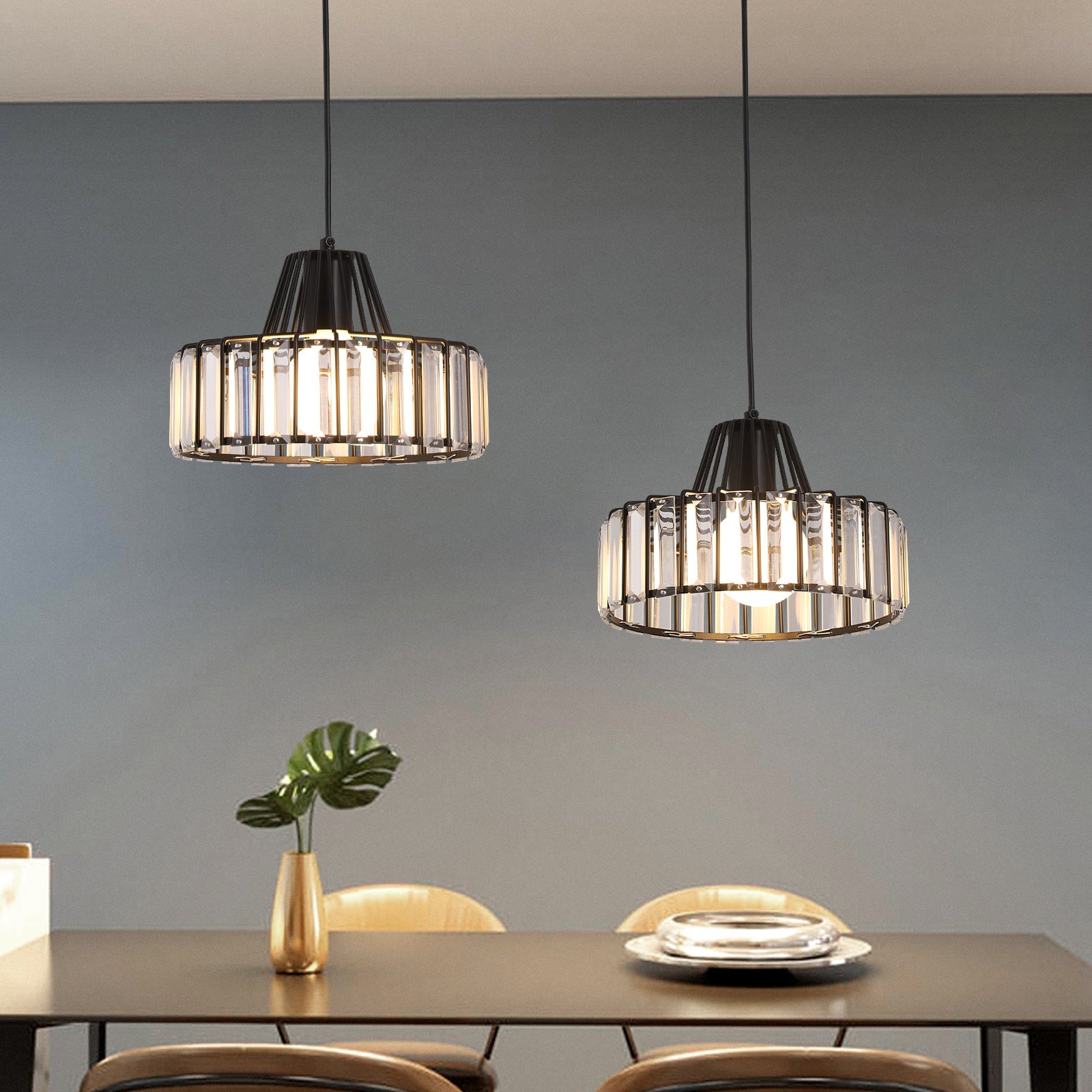 Lámpara Colgante Moderna de Cristal Negro con Acabado Elegante y Diseño Sofisticado 1
