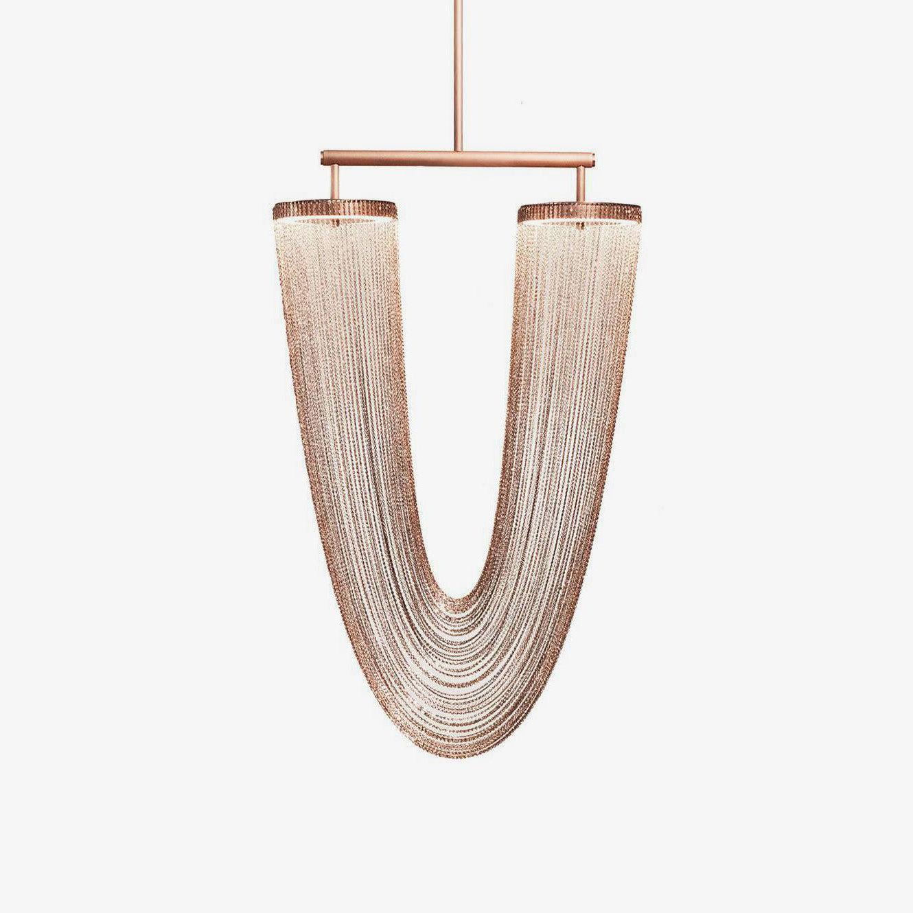 Lámpara Colgante Moderna de Diseño Elegante con LED Integrado y Cadenas de Cobre – 48cm x 70cm, Ideal para Techo 1