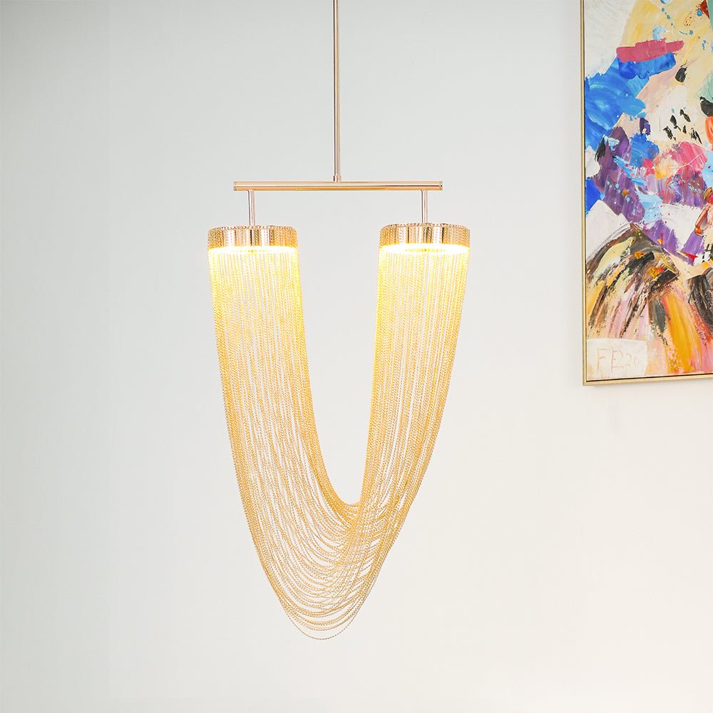 Lámpara Colgante Moderna de Diseño Elegante con LED Integrado y Cadenas de Cobre – 48cm x 70cm, Ideal para Techo 2