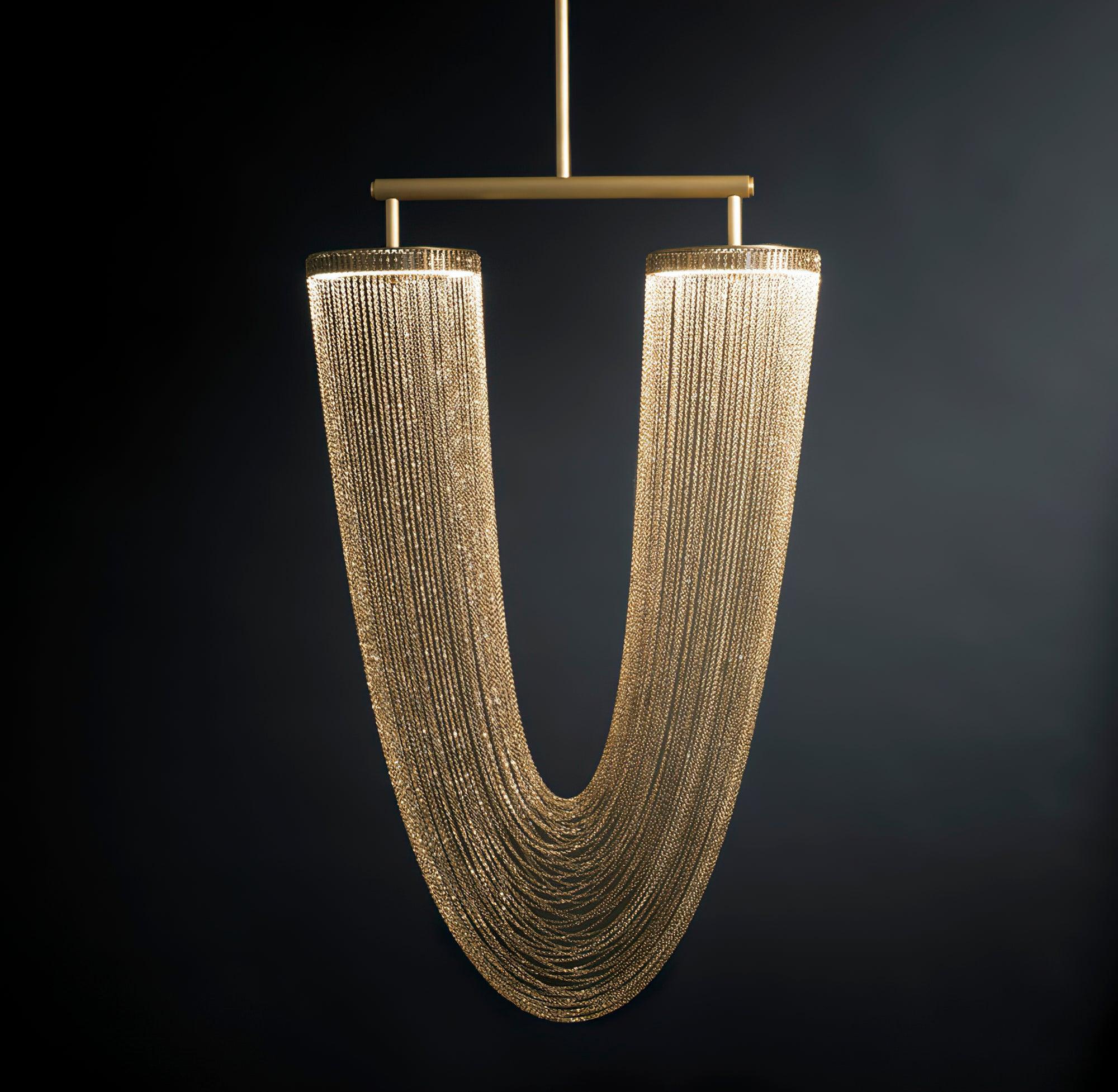 Lámpara Colgante Moderna de Diseño Elegante con LED Integrado y Cadenas de Cobre – 48cm x 70cm, Ideal para Techo 4