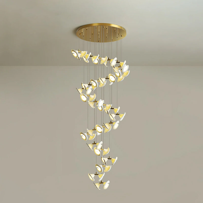 Lámpara Colgante Moderna de Diseño Floral en Oro y Cerámica Blanca, Personalizable de 14 a 128 Luces, Ideal para Interior 10