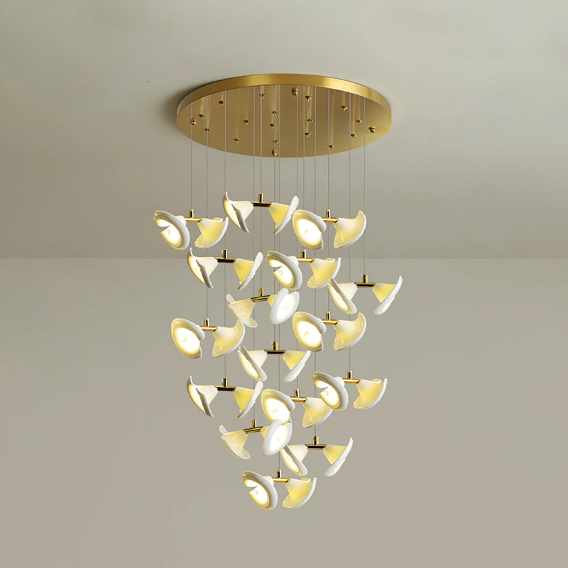 Lámpara Colgante Moderna de Diseño Floral en Oro y Cerámica Blanca, Personalizable de 14 a 128 Luces, Ideal para Interior 11
