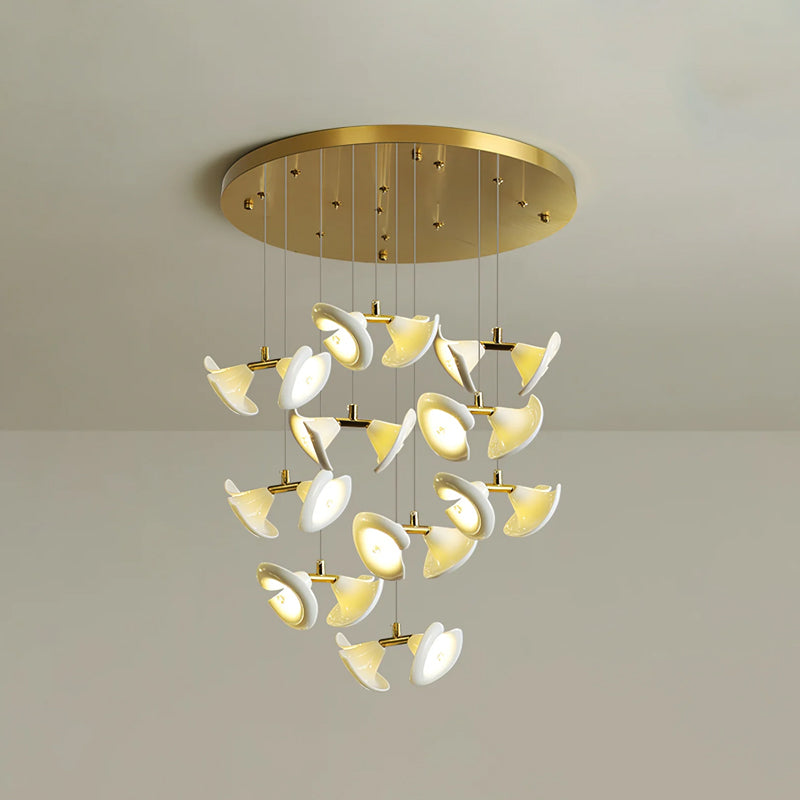 Lámpara Colgante Moderna de Diseño Floral en Oro y Cerámica Blanca, Personalizable de 14 a 128 Luces, Ideal para Interior 14