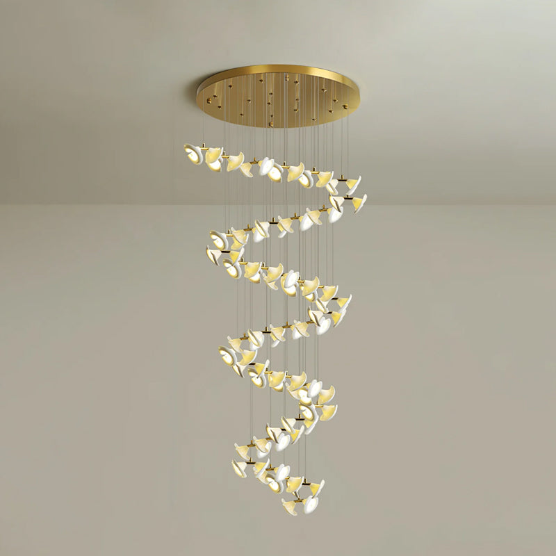 Lámpara Colgante Moderna de Diseño Floral en Oro y Cerámica Blanca, Personalizable de 14 a 128 Luces, Ideal para Interior 16