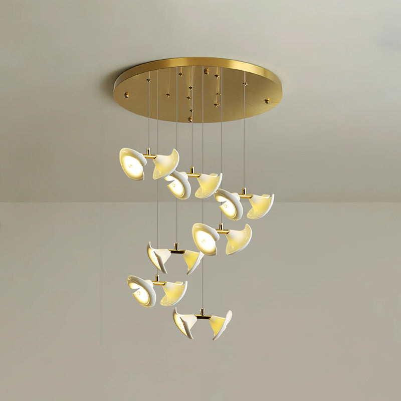 Lámpara Colgante Moderna de Diseño Floral en Oro y Cerámica Blanca, Personalizable de 14 a 128 Luces, Ideal para Interior 18
