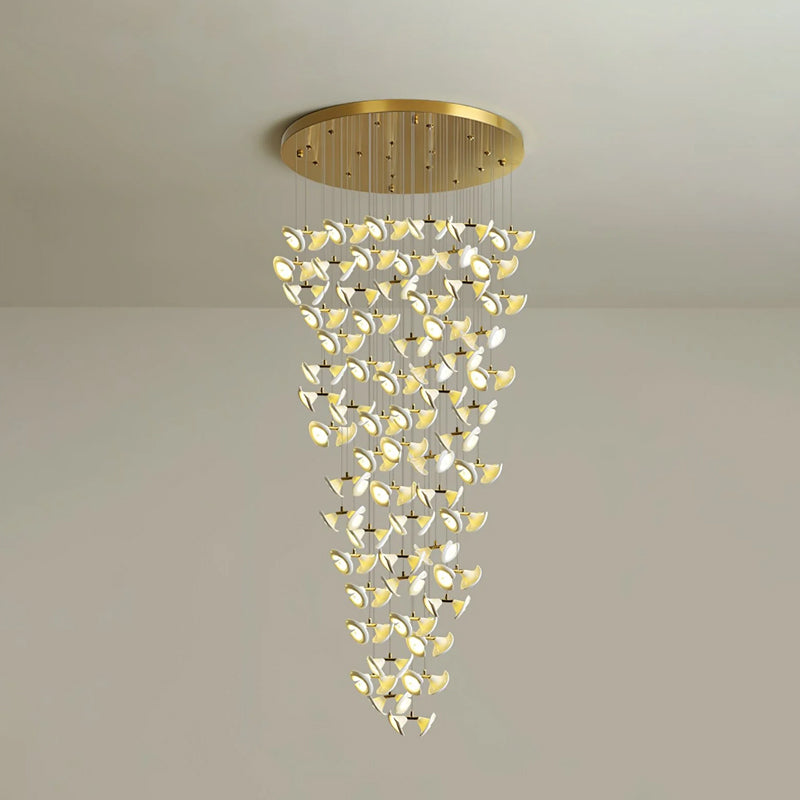 Lámpara Colgante Moderna de Diseño Floral en Oro y Cerámica Blanca, Personalizable de 14 a 128 Luces, Ideal para Interior 19