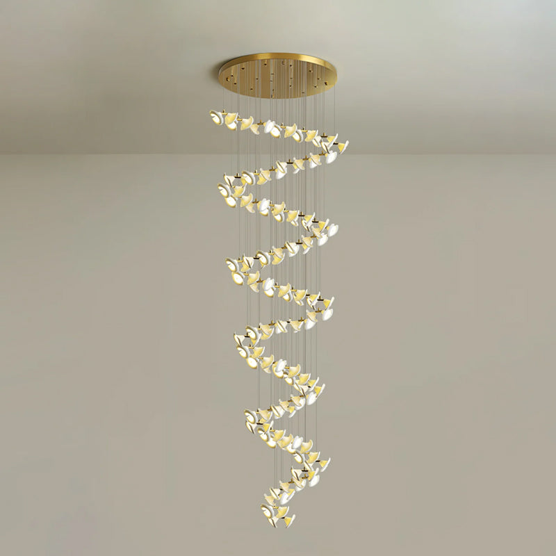 Lámpara Colgante Moderna de Diseño Floral en Oro y Cerámica Blanca, Personalizable de 14 a 128 Luces, Ideal para Interior 20
