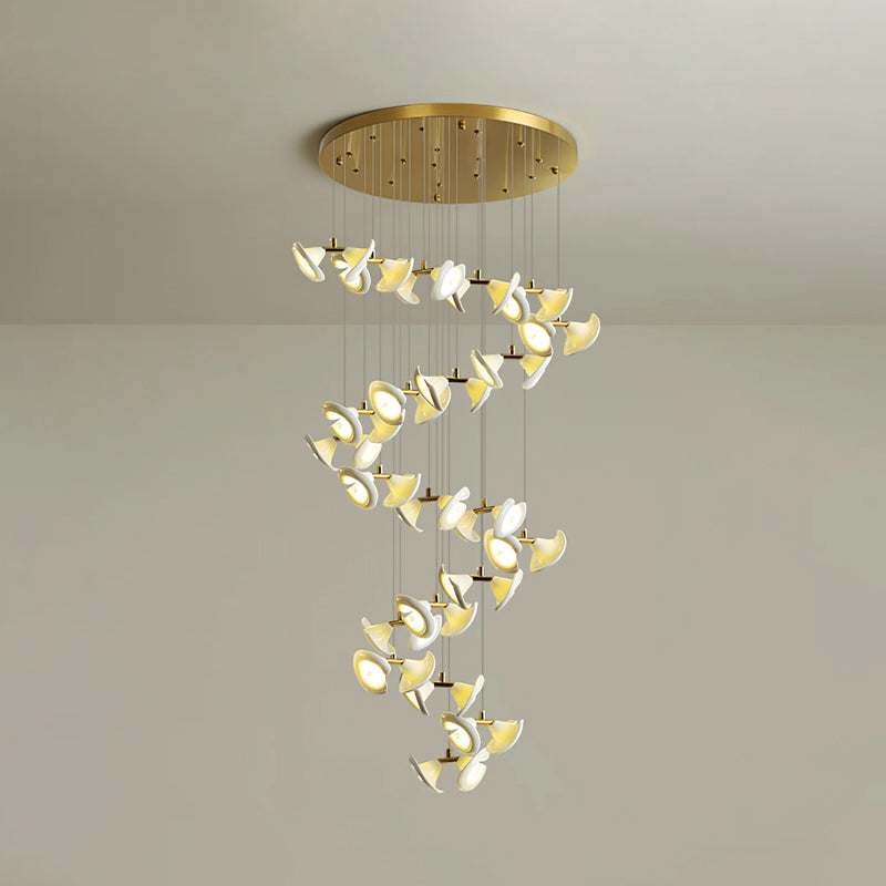 Lámpara Colgante Moderna de Diseño Floral en Oro y Cerámica Blanca, Personalizable de 14 a 128 Luces, Ideal para Interior 21