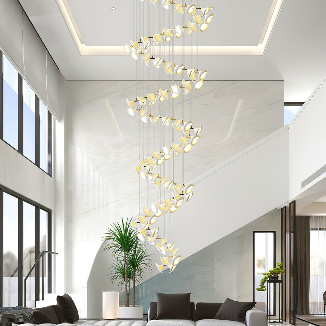 Lámpara Colgante Moderna de Diseño Floral en Oro y Cerámica Blanca, Personalizable de 14 a 128 Luces, Ideal para Interior 4