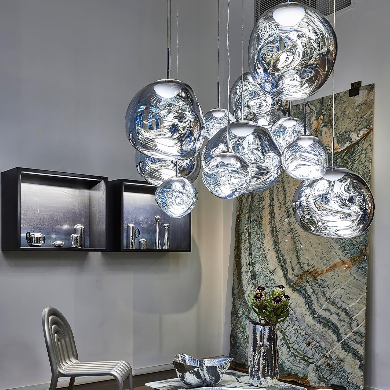 Lámpara Colgante Redonda Lava con Acabado Metálico y Efecto Espejo - Lámparas de Techo Modernas para Decoración Elegante 3