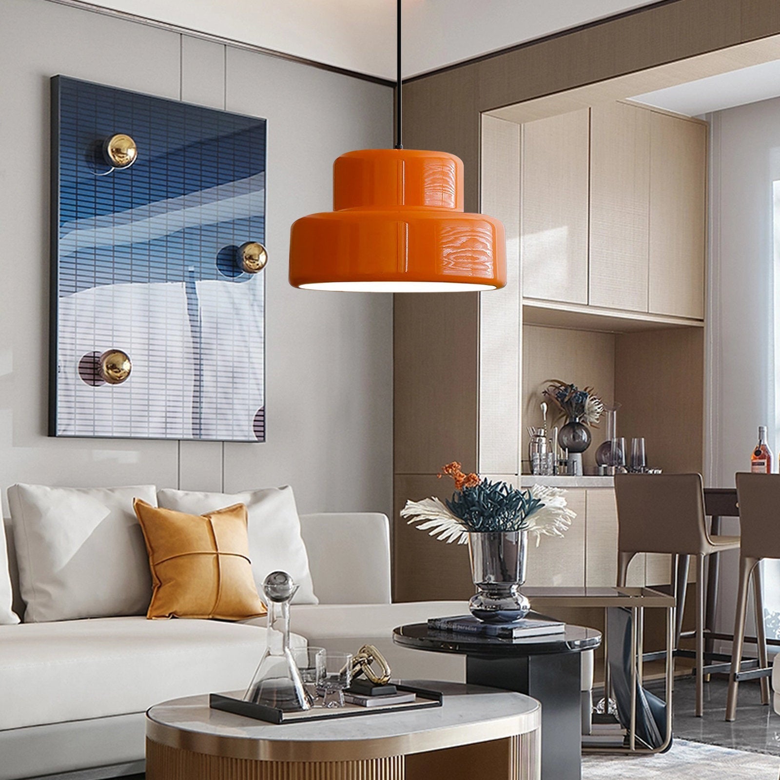 Lámpara Colgante Vintage Naranja Bauhaus para Comedor – Diseño Retro y Moderno 3