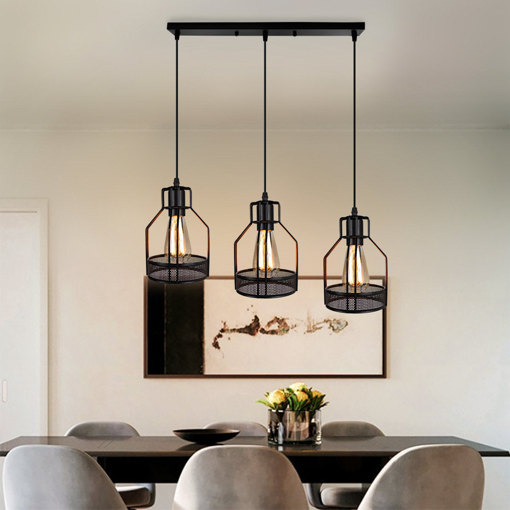 Lámpara Colgante Vintage de Hierro Negro con Múltiples Bombillas para Comedor 1