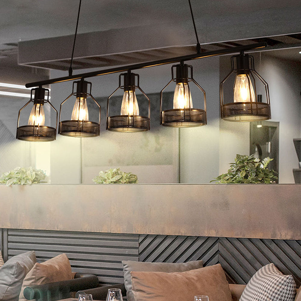 Lámpara Colgante Vintage de Hierro Negro con Múltiples Bombillas para Comedor 12