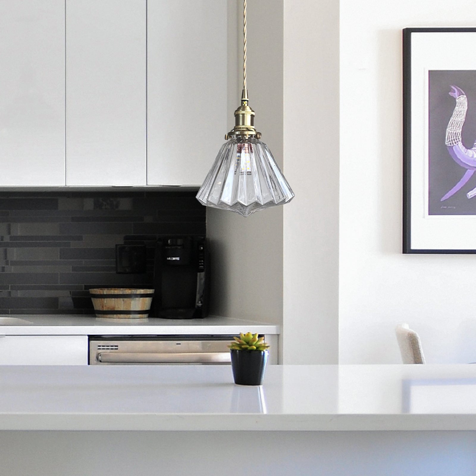 Lámpara Colgante de Cristal y Latón para Cocina – Elegante y Moderna 8