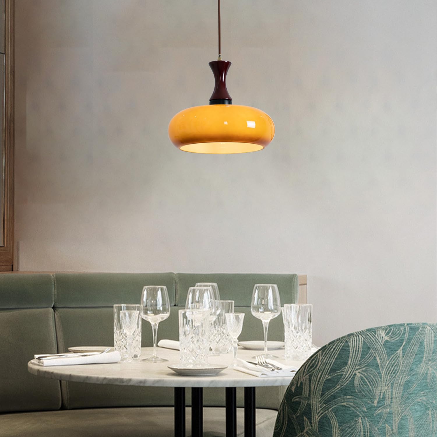 Lámpara Colgante de Madera Amarilla con Diseño Dome – Iluminación Elegante para Cocina y Salón 5