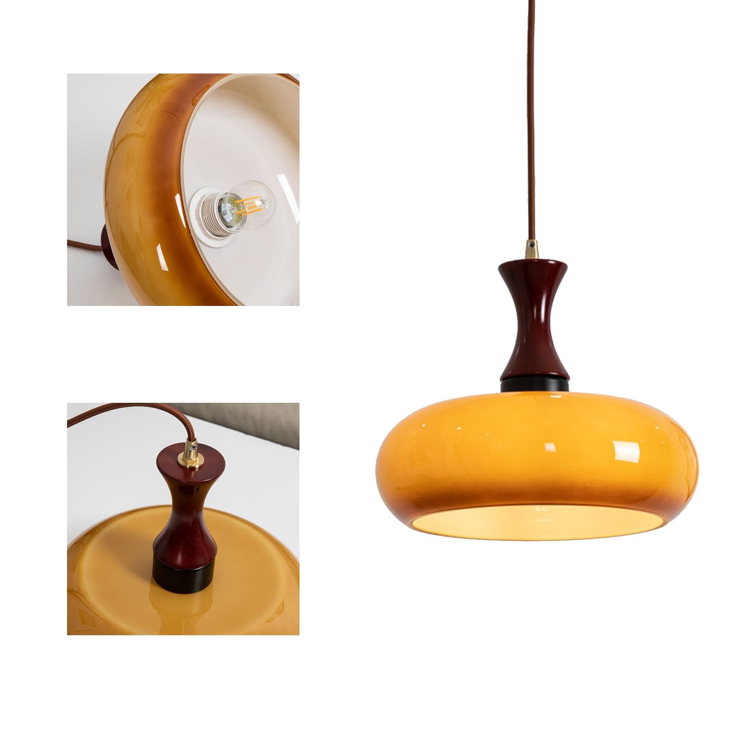 Lámpara Colgante de Madera Amarilla con Diseño Dome – Iluminación Elegante para Cocina y Salón 7