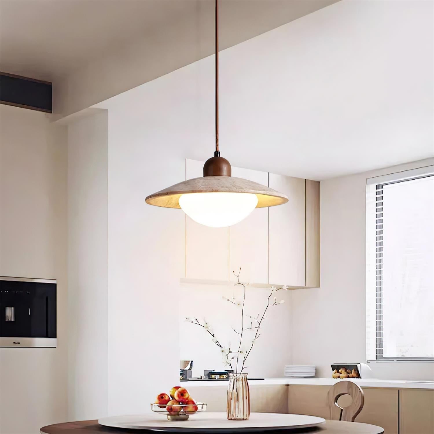 Lámpara Colgante de Travertino y Vidrio, Diseño Moderno y Rústico, Ideal para Techo – Beige y Blanco, 25 cm Diámetro 3