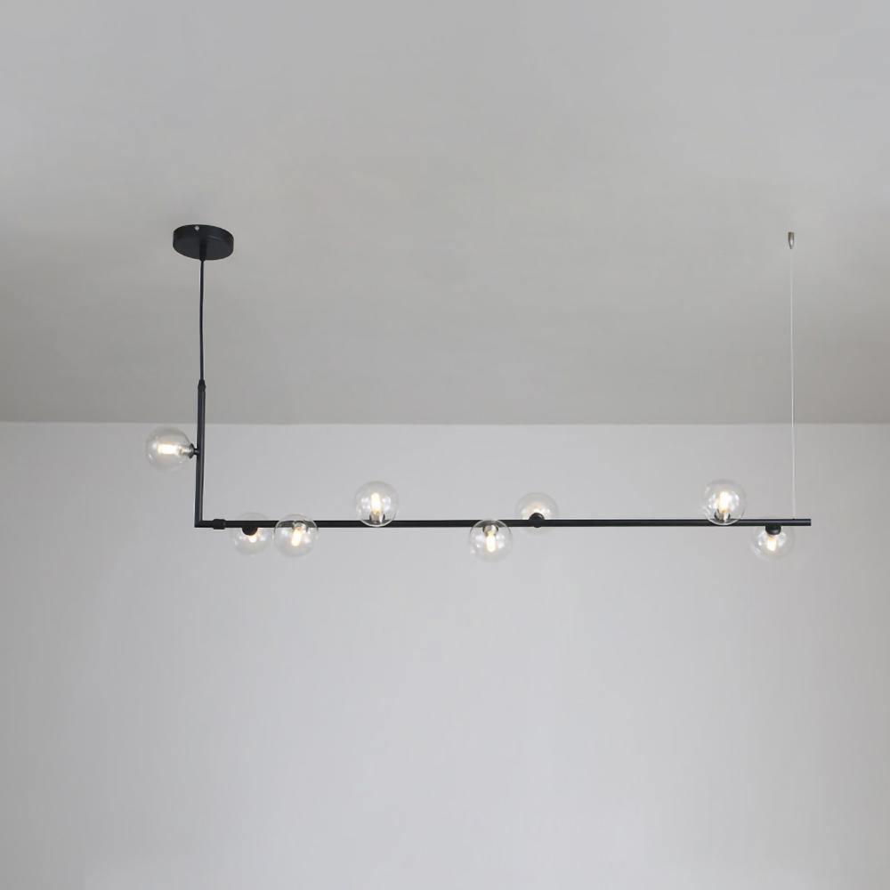 Lámpara Colgante de Vidrio Air 73 con Estructura de Metal Negro y Esferas Transparentes 11
