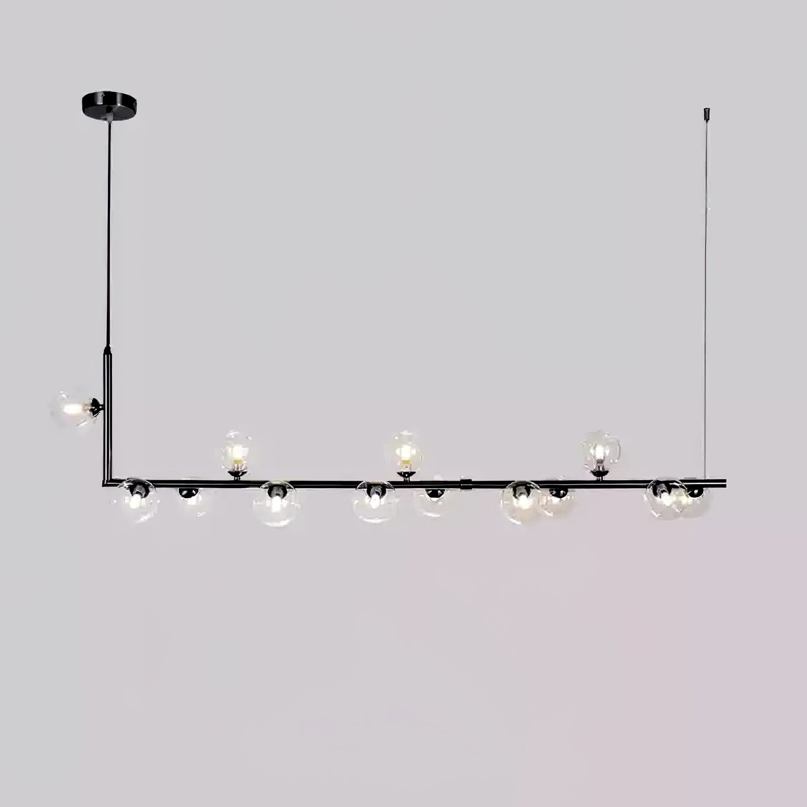 Lámpara Colgante de Vidrio Air 73 con Estructura de Metal Negro y Esferas Transparentes 12
