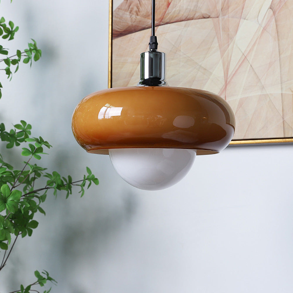 Lámpara Colgante de Vidrio Ámbar con Diseño Dome, Lámpara de Techo Moderna para Comedor y Sala de Estar 0