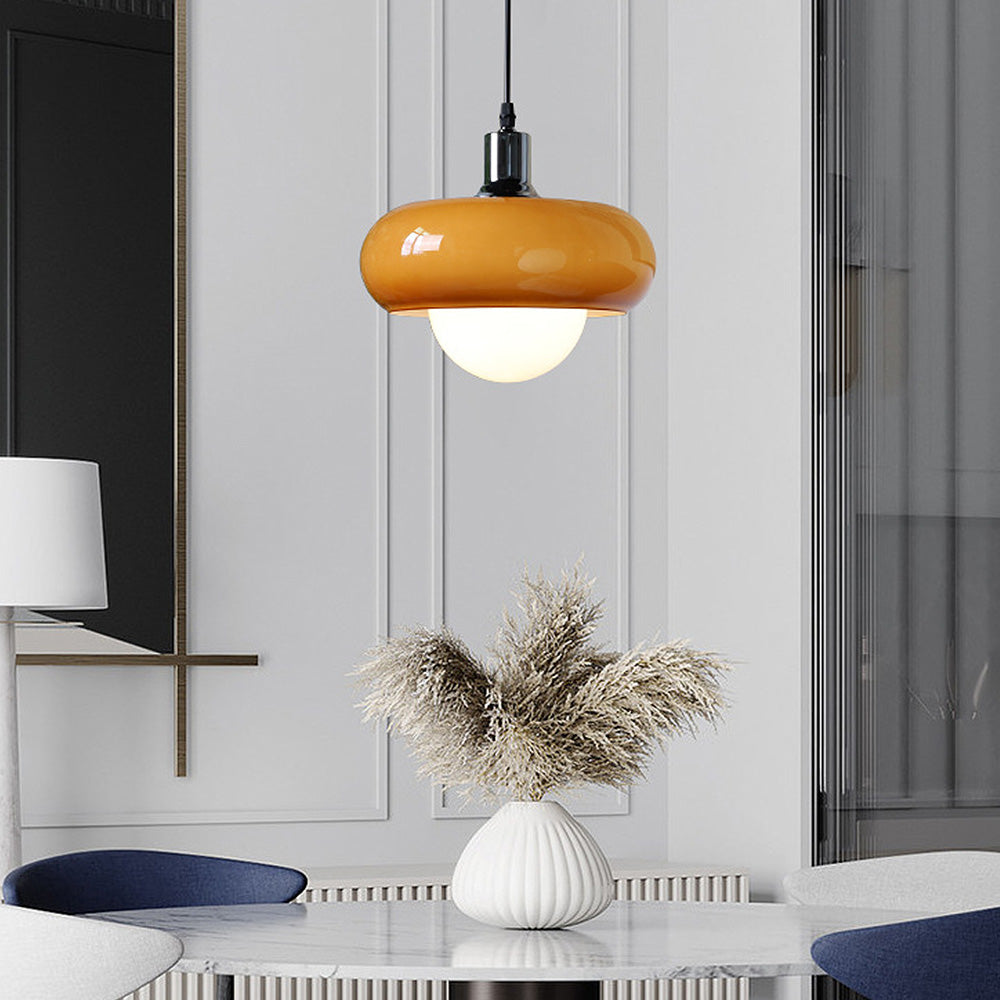 Lámpara Colgante de Vidrio Ámbar con Diseño Dome, Lámpara de Techo Moderna para Comedor y Sala de Estar 1