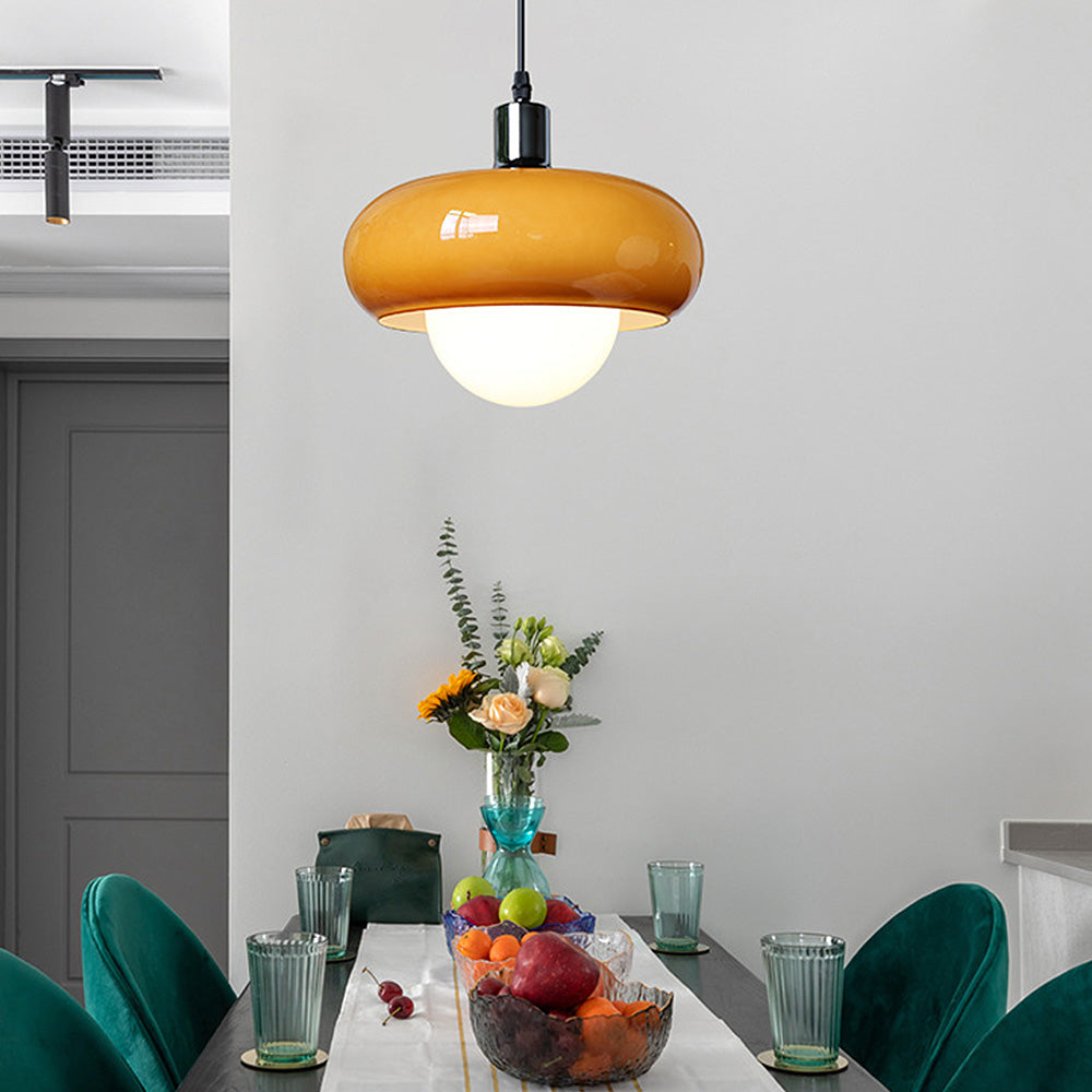 Lámpara Colgante de Vidrio Ámbar con Diseño Dome, Lámpara de Techo Moderna para Comedor y Sala de Estar 3