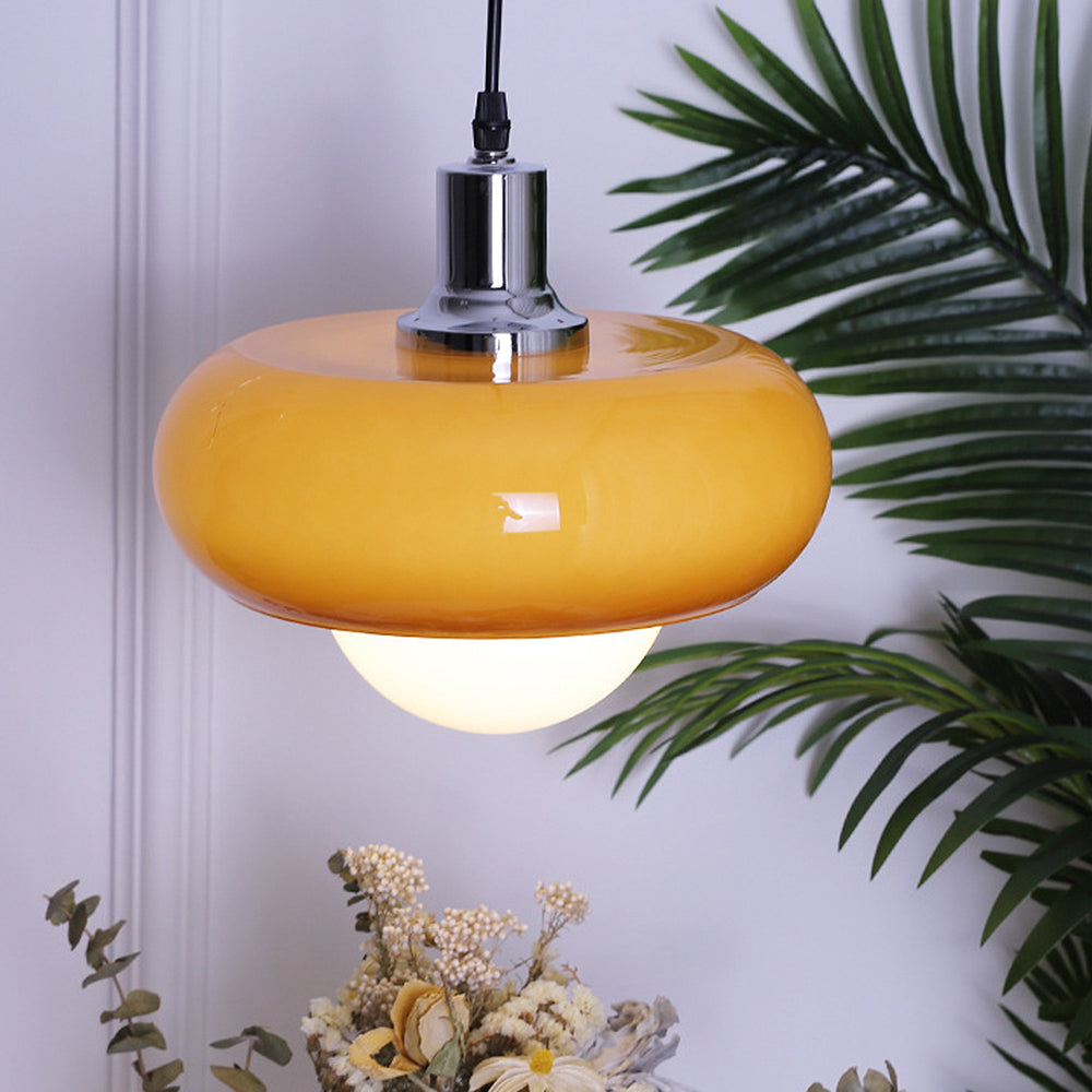 Lámpara Colgante de Vidrio Ámbar con Diseño Dome, Lámpara de Techo Moderna para Comedor y Sala de Estar 4