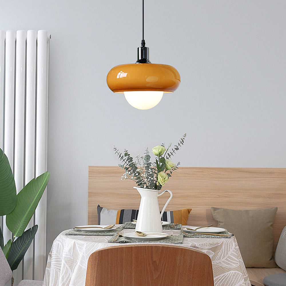 Lámpara Colgante de Vidrio Ámbar con Diseño Dome, Lámpara de Techo Moderna para Comedor y Sala de Estar 5