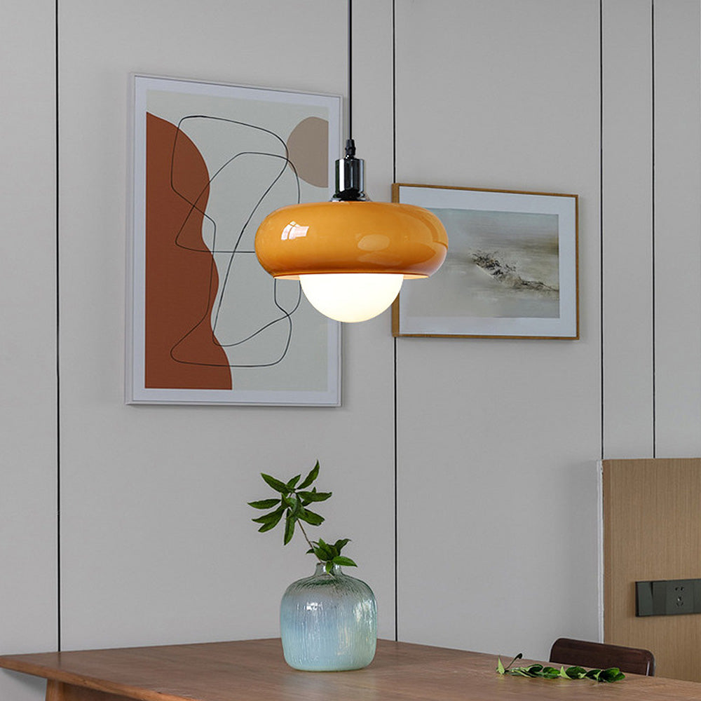 Lámpara Colgante de Vidrio Ámbar con Diseño Dome, Lámpara de Techo Moderna para Comedor y Sala de Estar 6