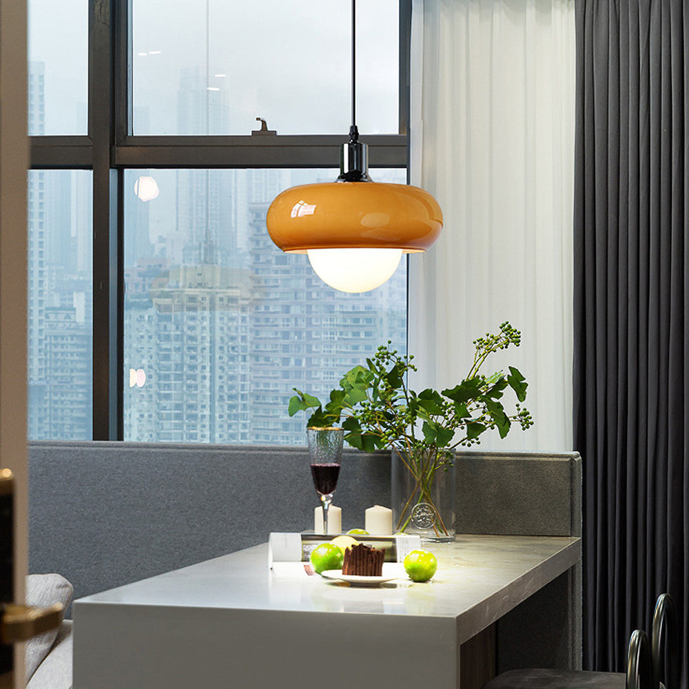 Lámpara Colgante de Vidrio Ámbar con Diseño Dome, Lámpara de Techo Moderna para Comedor y Sala de Estar 7
