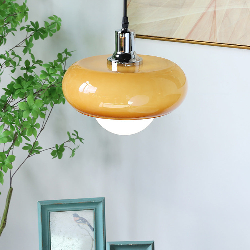 Lámpara Colgante de Vidrio Ámbar con Diseño Dome, Lámpara de Techo Moderna para Comedor y Sala de Estar 8