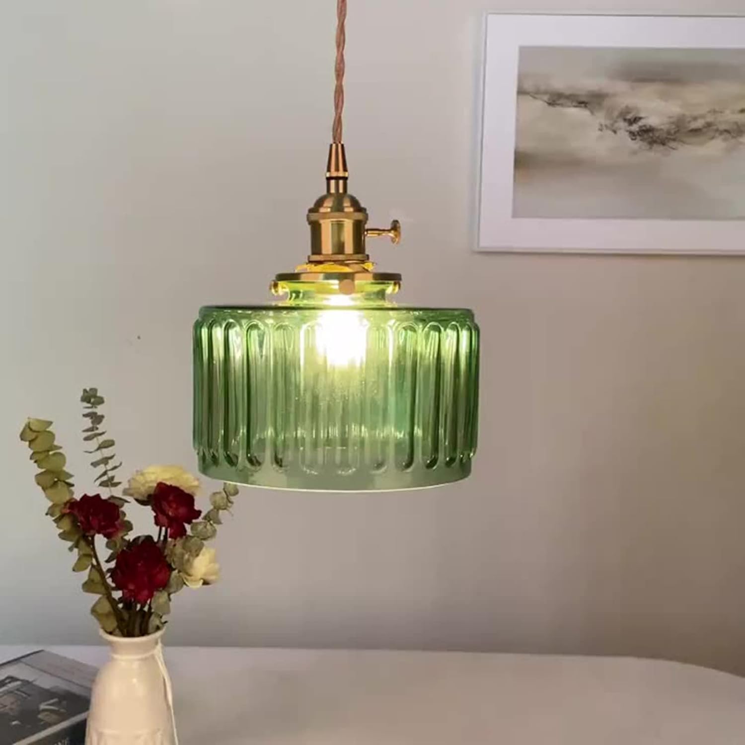 Lámpara Colgante de Vidrio Cilíndrica Vintage con Diseño Elegante y Luz Cálida 2