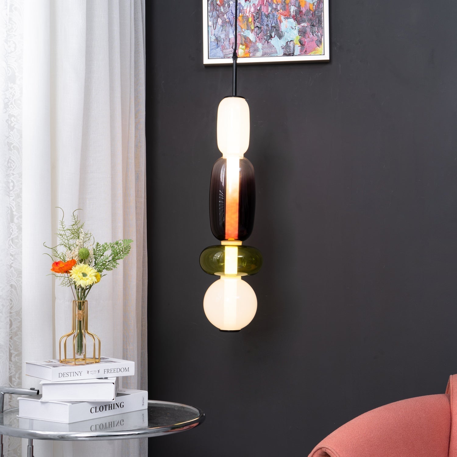 Lámpara Colgante de Vidrio Colorido con LED Integrado – Diseño Moderno y Elegante 4